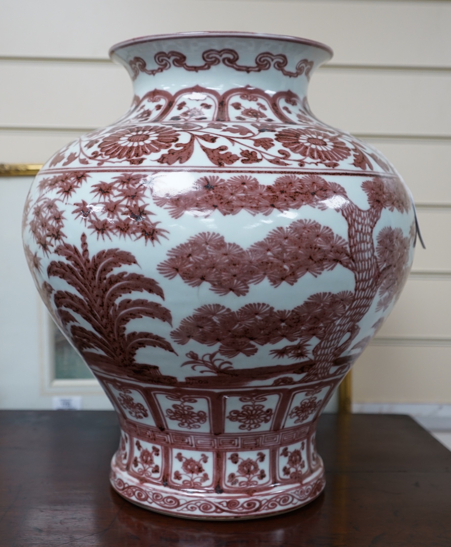 A large Chinese underglaze copper red vase, 43cm high